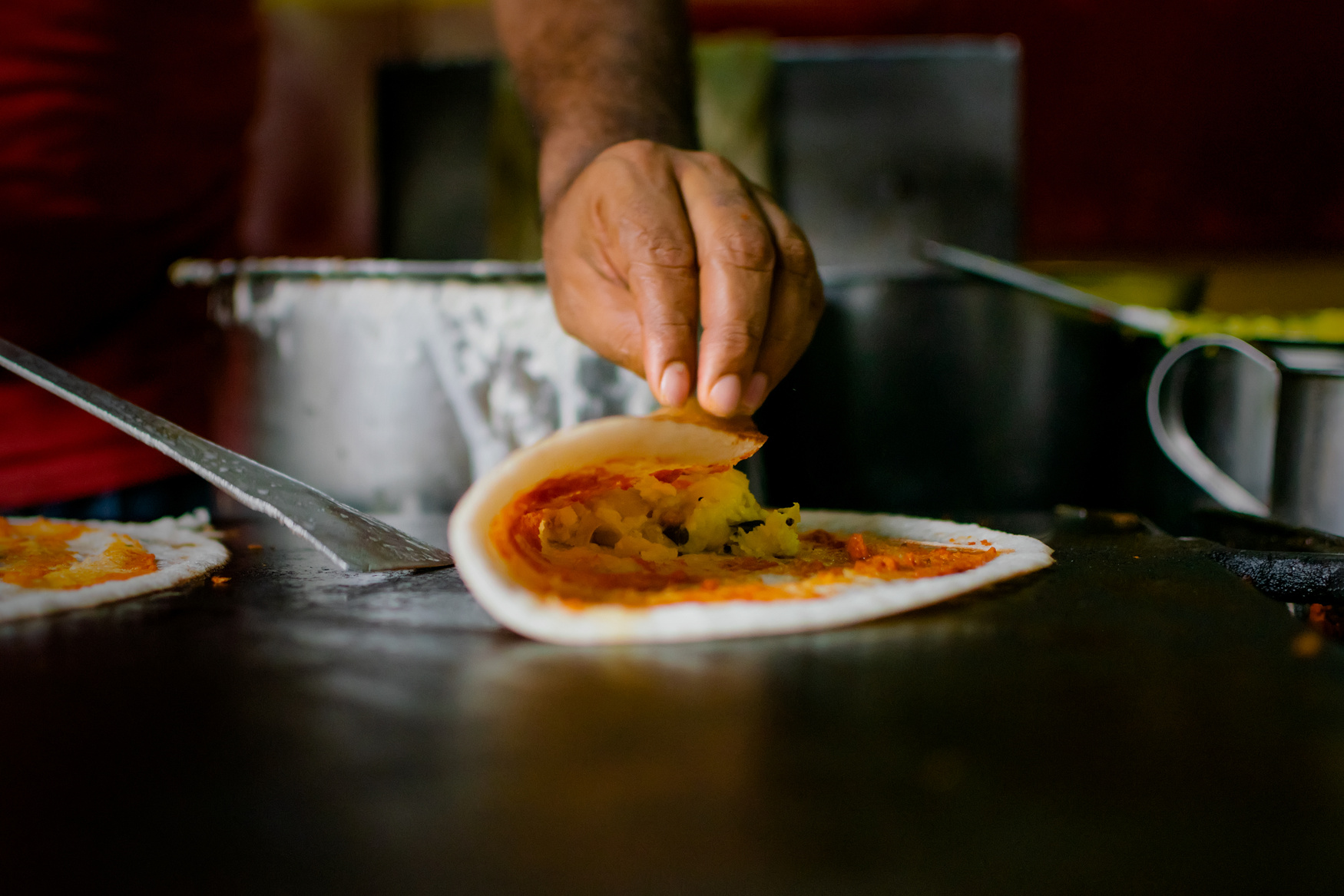Making of masala dosa the south indian dish
